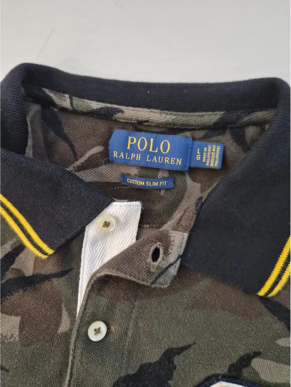Polo Ralph Lauren Camo Polo Shirt Men L Custom Slim Fit Varsity New York P Patch